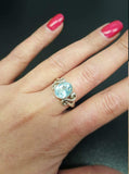 2.1ct Engagement Ring Oval Cut Blue Aquamarine Wave Solitaire 14k WhiteGold Over