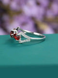 1.7ct Round Cut Red Garnet Engagement Ring 14k White Gold Finish Unique Trilogy