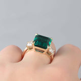 4ct Green Emerald Cut Engagement Ring Diamond Accent Trilogy 14k YellowGold Over