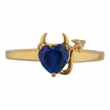 1ct Engagement Ring Heart Cut Blue Sapphire Devil Solitaire 14k Yellow Gold Over