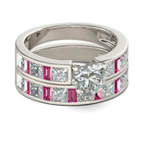 4Ct Heart Cut Diamond Pink Sapphire Bridal Set Ring Band 14K White Gold Finish