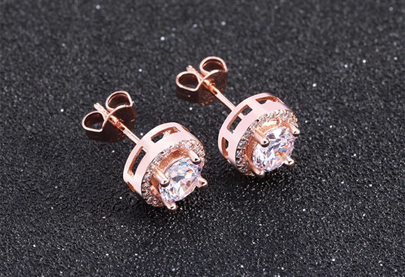 1.2ct Round Cut VVS1D Diamond Halo Solitaire Stud Earrings 14k Rose Gold Finish