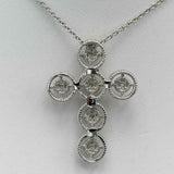 1ct Round Cut VVS1D Diamond Pendant with Chain Braided Cross 14k White Gold Over