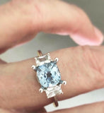 2.2ct Cushion Blue Aquamarine Engagement Ring Diamond Trilogy 14k WhiteGold Over