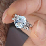 2.5ct Oval Blue Aquamarine Engagement Ring Butterfly Design 18k White Gold Over