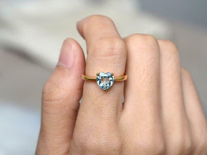 1ct Engagement Ring Heart Cut Blue Aquamarine Solitaire 14k Yellow Gold Finish