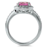 1.25ct Round Cut Pink Sapphire Engagement Ring Diamond Halo 14k WhiteGold Finish