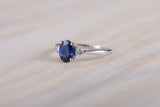 1.2ct Oval Cut Blue Sapphire Engagement Ring Diamond Trilogy 14k White Gold Over