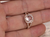 2ct Round Cut Peach Morganite Diamond Halo Split Shank Ring 14k Rose Gold Finish