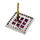 1.6ct Princess Cut Pink Ruby Halo Cluster Stud Earrings 14k White Gold Finish