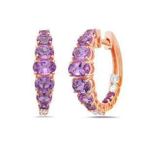 2ct Oval Cut Simulated Amethyst Latch Back Hoop Earrings 14k Rose Gold Plated