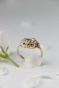 0.5ct Round Cut Green Emerald Engagement Ring Floral Bouquet 14k YellowGold Over