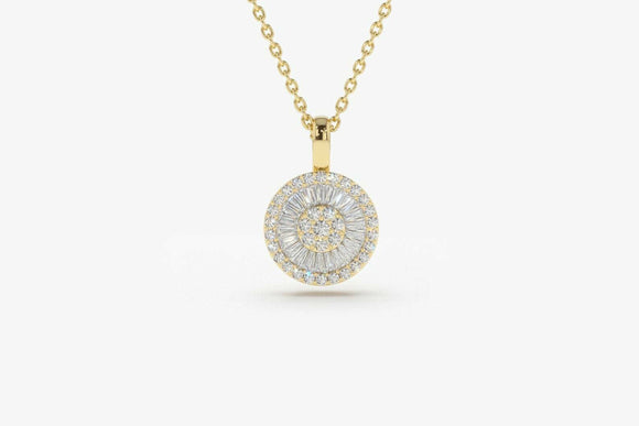 1.5ct Diamond Pendant with Chain Round Cut Disc Channel Set 14k Yellow Gold Over