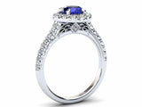 1.5ct Round Cut Blue Sapphire Engagement Ring Halo Diamond 14k White Gold Finish