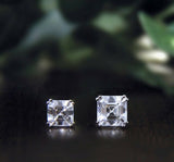 Solitaire Stud Earrings 1ct Asscher Brilliant Cut Diamond 14k White Gold Finish