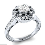 2ct Round Cut Diamond Engagement Ring 14k White Gold Finish Milgrain Art Deco