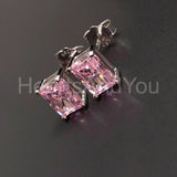 2ct Radiant Cut Simulated Sapphire Solitaire Stud Earring 14k WhiteGold Plated