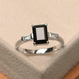 2ct Emerald Cut Black Diamond Engagement Ring Three Stone 14k White Gold Finish