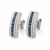 2.5ct Drop Earrings Princess Cut Blue Sapphire Vertical Bar 14k WhiteGold Finish