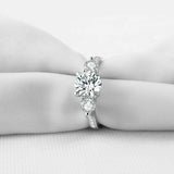 2ct Round Cut VVS1D Diamond Accent Trilogy Engagement Ring 14k White Gold Finish