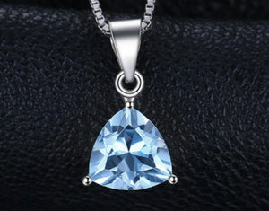 1ct Blue Topaz Pendant Trillion Cut Solitaire 14k White Gold Finish NO CHAIN