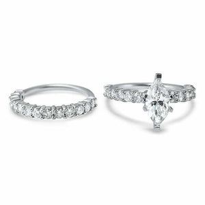 2.4ct Marquise Cut Diamond Bridal Set Band Engagement Ring 14k White Gold Finish