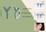 2Ct Round Cut Green Emerald Leaf Design Trendy Hoop Earrings 14K White Gold Over