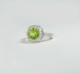 1.5ct Round Cut Green Peridot Engagement Ring 14k White Gold Over Halo Solitaire