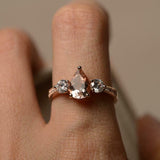 2ct Pear Cut Peach Morganite Engagement Ring Milgrain Trilogy 14k Rose Gold Over