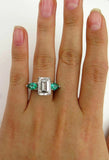 3.5Ct Emerald Cut Diamond Green Pear Accents Solitaire Ring 14K White Gold Over