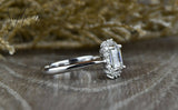 1.3ct Emerald Cut Diamond Engagement Ring 14k White Gold Finish Halo Solitaire