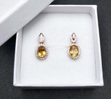 2.45ct Drop Earrings Oval Cut Yellow Citrine Stylish Halo 14k Rose Gold Finish