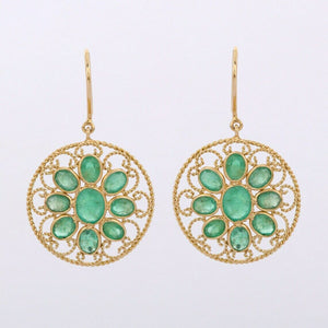 3ct Drop Earrings Oval Cut Green Emerald Filigree 14k Yellow Gold Finish