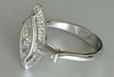 3ct Marquise Cut Diamond Engagement Ring Milgrain Art Deco 14k White Gold Finish