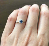 0.5ct Round Cut Blue Sapphire Engagement Ring Diamond Halo 14k White Gold Finish