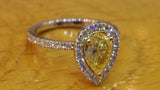 1.5ct Pear Cut Yellow Sapphire Accent Halo Engagement Ring 14k White Gold Finish