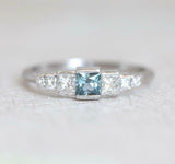 2ct Princess Blue Aquamarine Engagement Ring Diamond Accents 14k White Gold Over