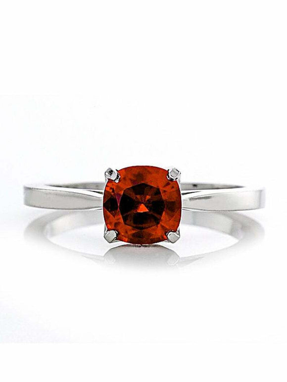 1ct Cushion Cut Red Garnet Engagement Ring Solitaire Women 14k White Gold Finish