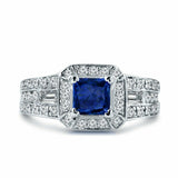 4Ct Princess Cut Blue Sapphire Diamond Accents Halo Ring 14K White Gold Finish