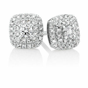 2.5ct Round Cut VVS1D Diamond Double Halo Stud Earrings 14k White Gold Finish