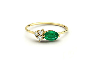 0.7ct Oval Cut Green Emerald Diamond Petite Minimalist Ring 14k Yellow Gold Over