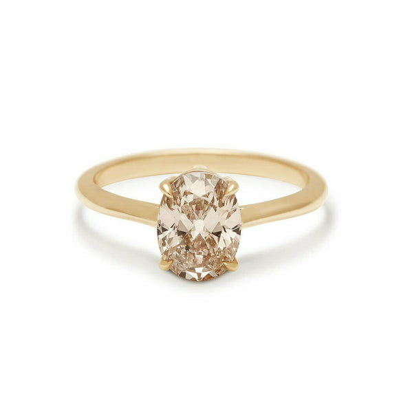 1.5ct Oval Cut Champagne Diamond Engagement Ring 14k YellowGold Finish Solitaire