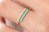 1.5ct Baguette Cut Green Emerald Minimalist Wedding Band 14k Yellow Gold Finish