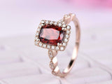 2ct Elongated Cushion Cut Red Garnet Engagement Ring Halo 14k Rose Gold Finish