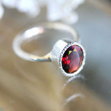 1ct Oval Cut Red Garnet Engagement Ring Bezel Set Solitaire 14k WhiteGold Finish