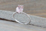 1ct Oval Cut Morganite Engagement Ring Solitaire Rope Accent 14k White Gold Over