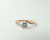 1.2ct Engagement Ring Round Cut Blue Aquamarine Swirl Trilogy 14k Rose Gold Over