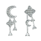 2ct Round Cut Diamond Star and Moon Unique Drop Earrings 14k White Gold Finish