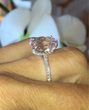 1.6ct Oval Cut Peach Morganite Solitaire Engagement Ring 14k White Gold Finish