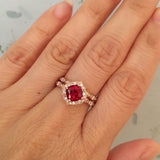 1.5ct Cushion Cut Red Garnet Floral Bridal Set Engagement Ring 14k RoseGold Over